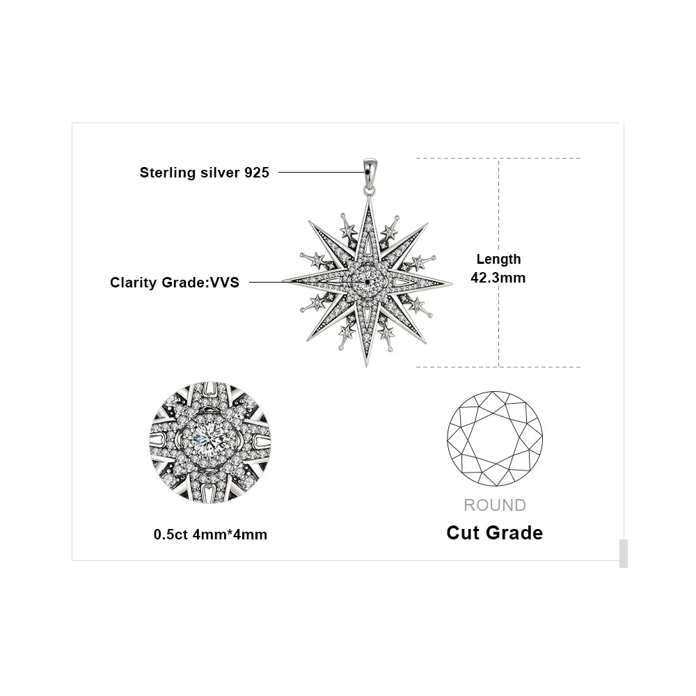 Vintage Gothic North Star Sterling Silver Pendant
