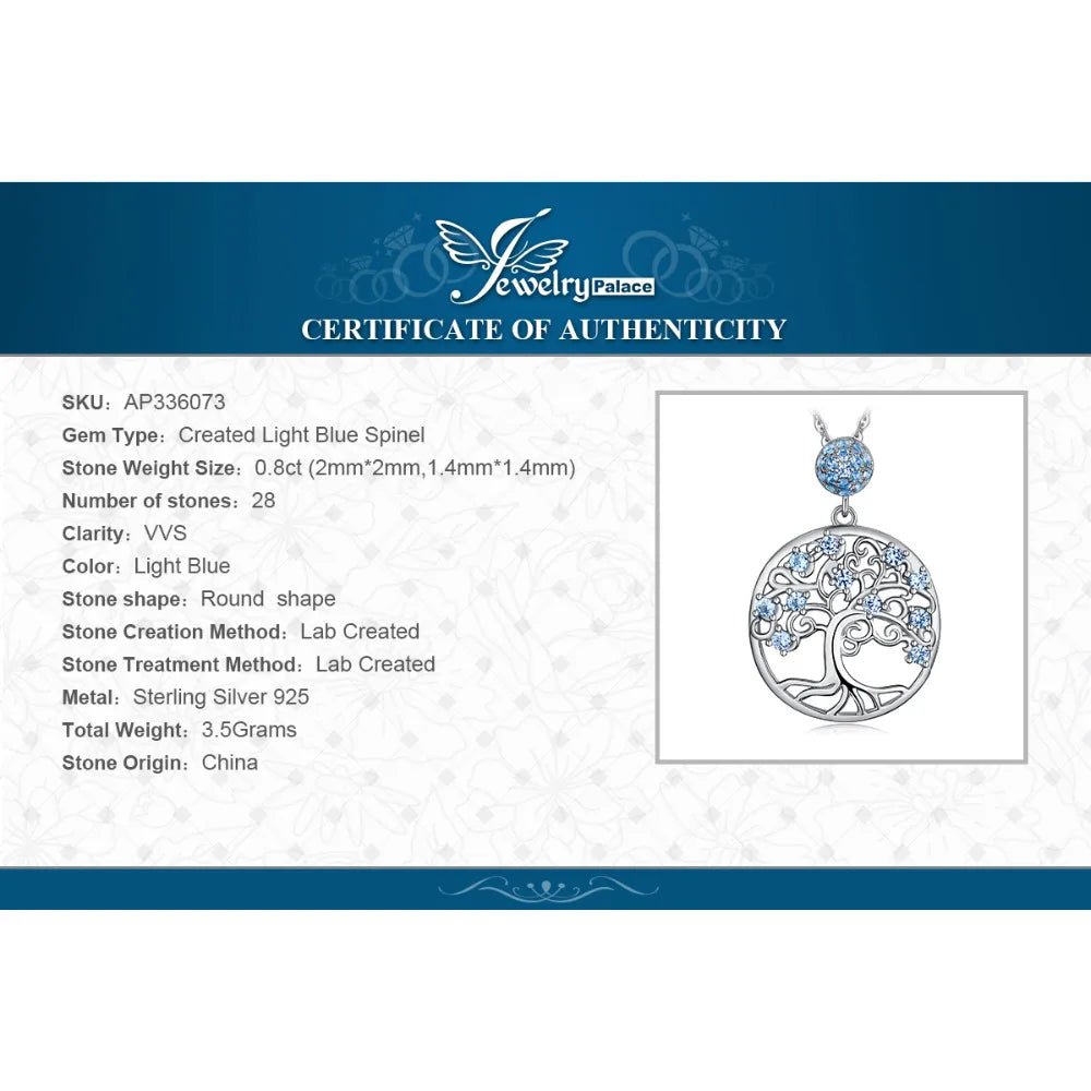 Blue Spinel Sterling Silver Tree of Life Pendant Necklace (No Chain)