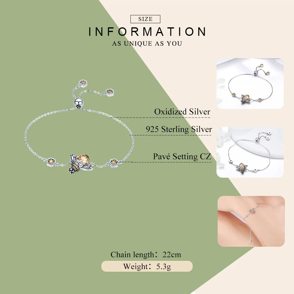 Dancing Honey Bee Crystal Bracelet – Sterling Silver Chain