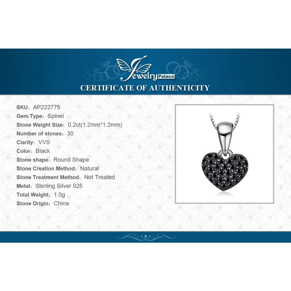 Heart-Shaped Black Spinel Sterling Silver Pendant Necklace