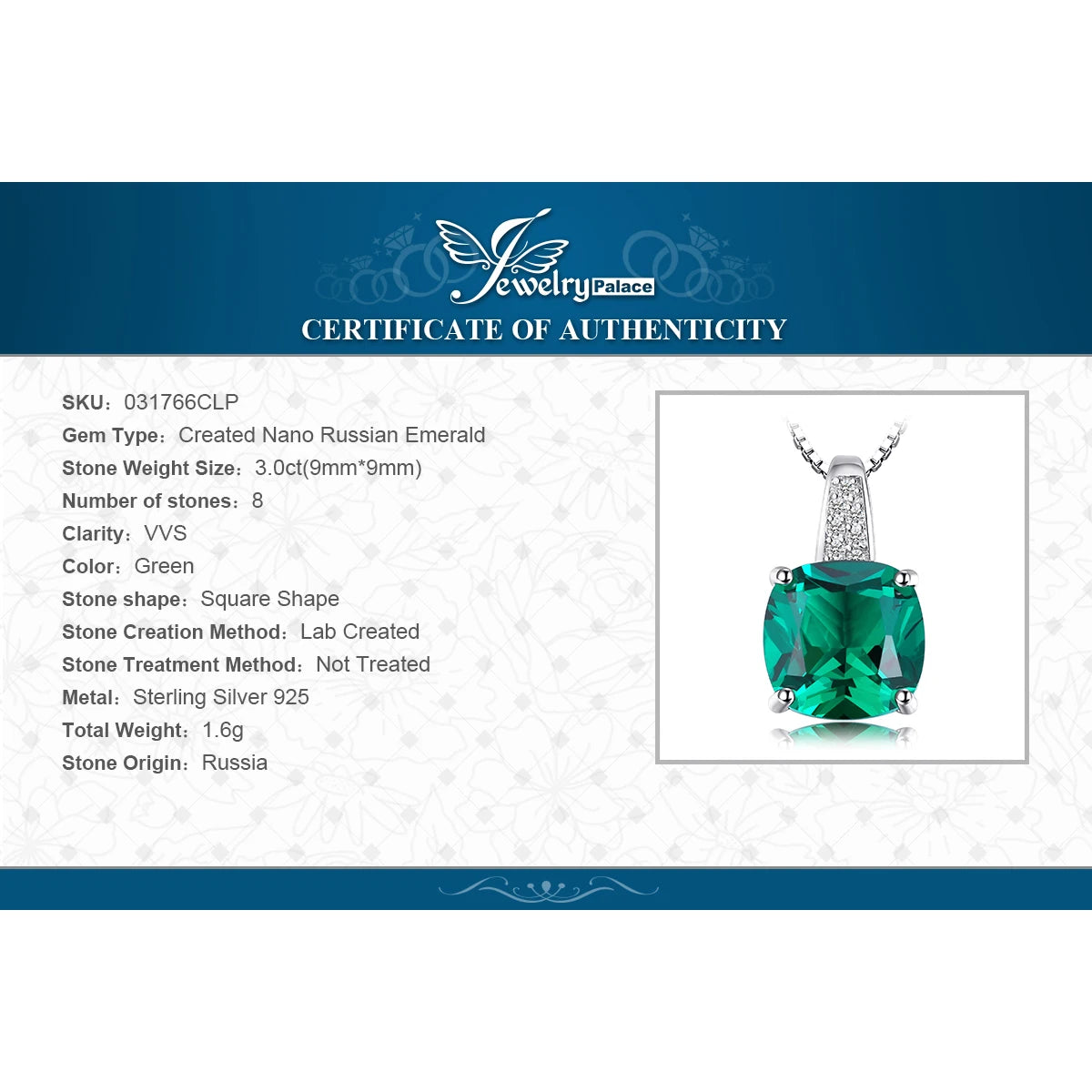 Nano Green Emerald Ruby Solitaire Pendant Necklace – Sterling Silver
