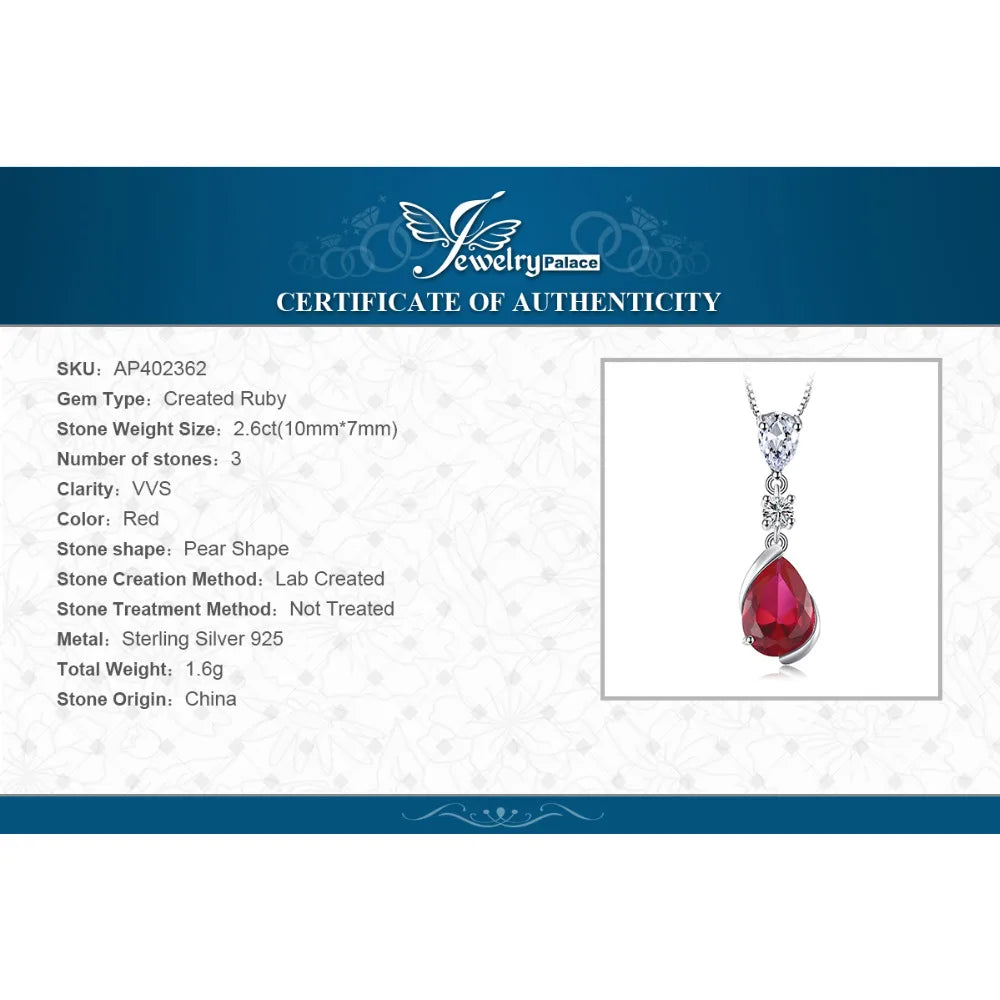 Pear Red Ruby 925 Silver Pendant Necklace (No Chain)