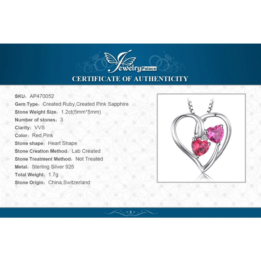 Ruby Pink Sapphire Heart Pendant Necklace – Sterling Silver