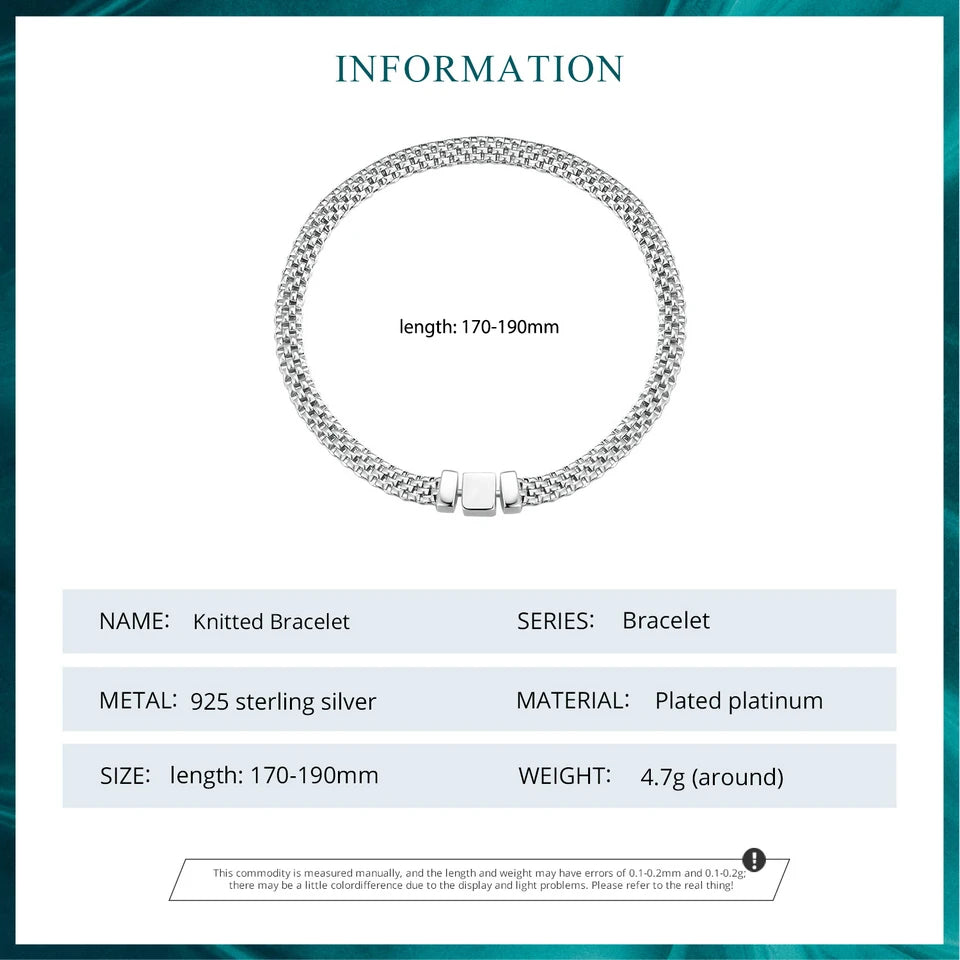 Silver Braided Chain Bracelet with Square Buckle – Platinum Plated
