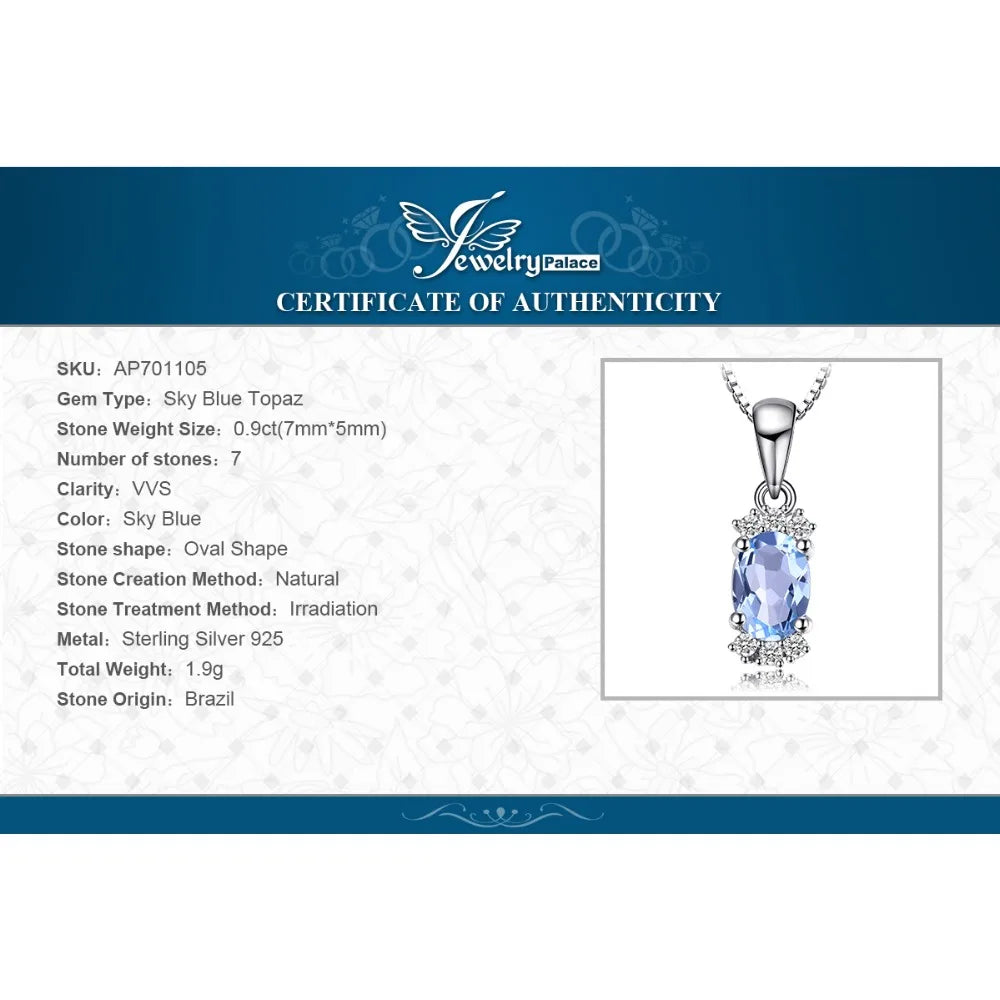 Sky Blue Topaz Oval Pendant – Sterling Silver Choker (No Chain)