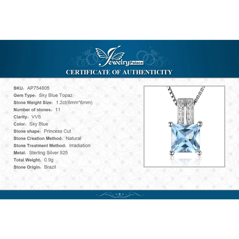 Sky Blue Topaz Sterling Silver Princess Cut Pendant (No Chain)