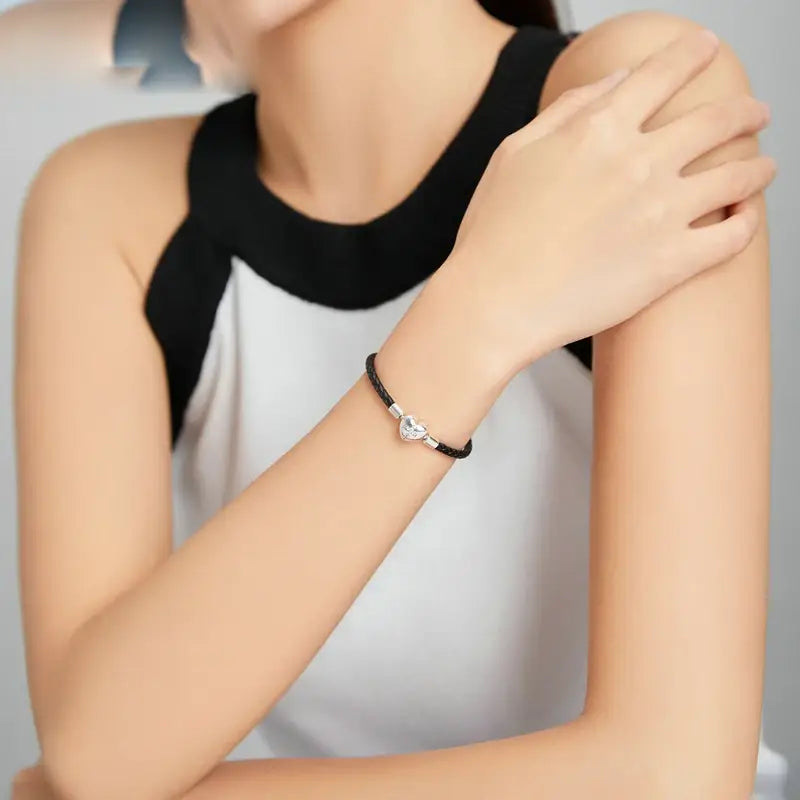 Sterling Silver Leather Cross Bracelet for Women