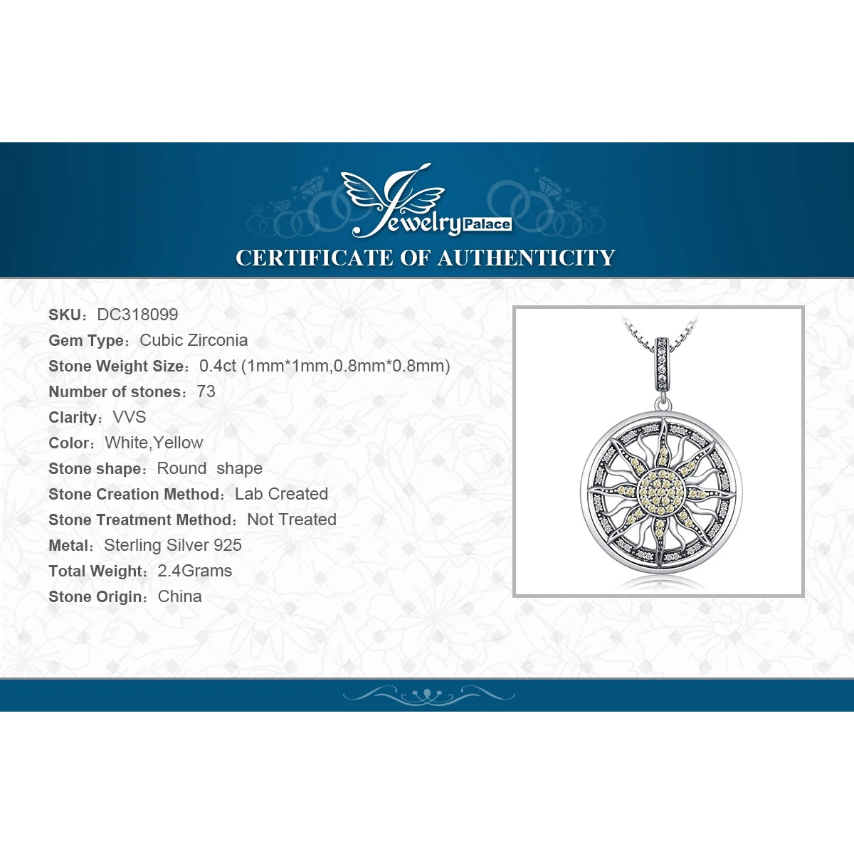 Celestial Sun CZ Silver Pendant – Women’s Jewelry