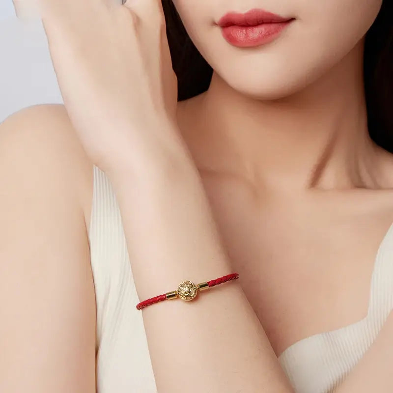 Retro Leather & Red Rope Woven Bracelet – Lucky Charm DIY Jewelry