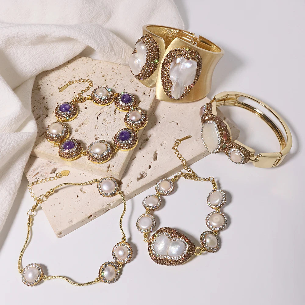 Luxury Baroque Pearl Zircon Bracelet Korean Fashion Jewelry
