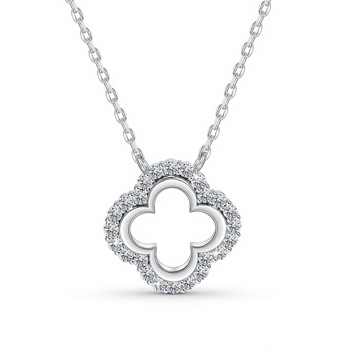 Luxury Yellow Gold Four-Leaf Clover Moissanite Necklace