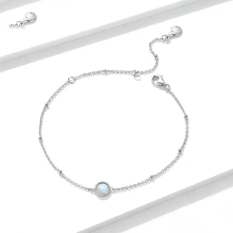 Opal Link Chain Bracelet 925 Sterling Silver for Women