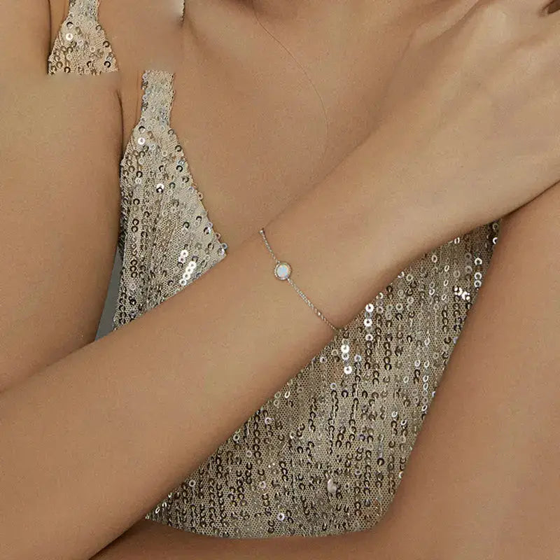 Opal Link Chain Bracelet 925 Sterling Silver for Women