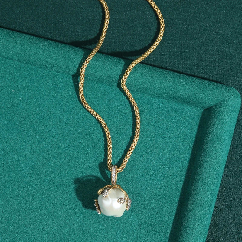Pearl Rhinestone Pendant Necklace – Gold Luxury Wedding Jewelry