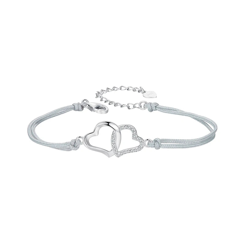 Personalized Sterling Silver Heart Bracelet – Gray Rope Chain