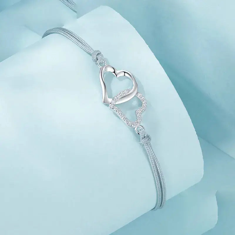 Personalized Sterling Silver Heart Bracelet – Gray Rope Chain