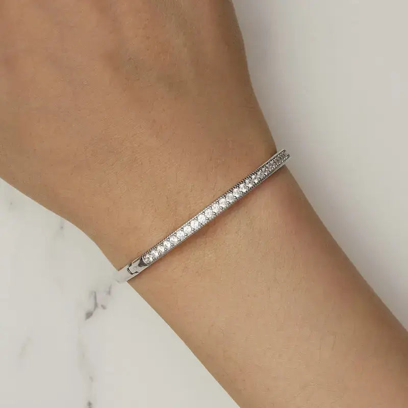 Platinum-Plated Sterling Silver CZ Bangle Bracelet