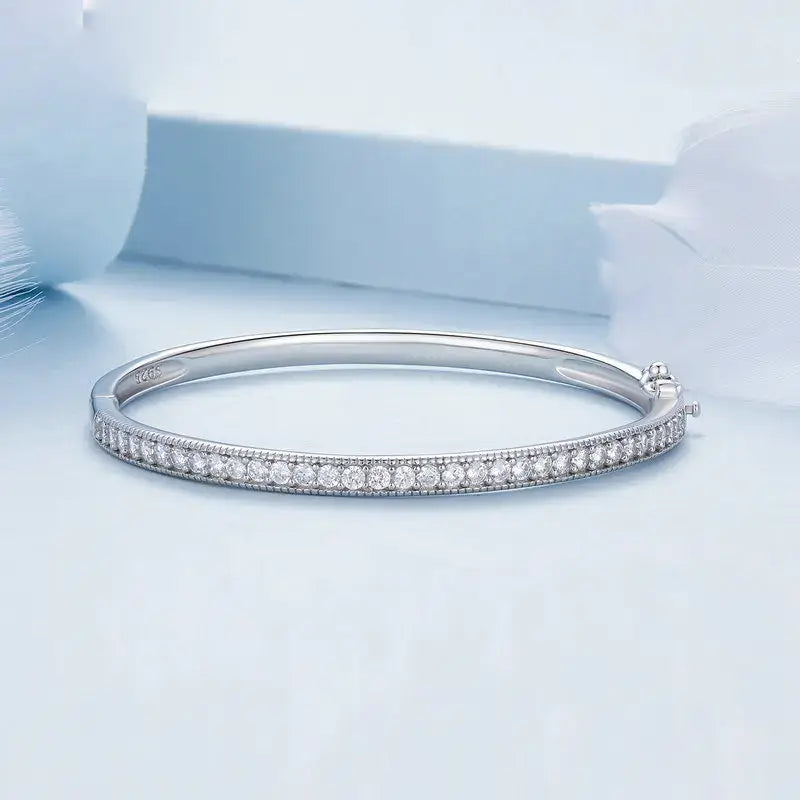 Platinum-Plated Sterling Silver CZ Bangle Bracelet