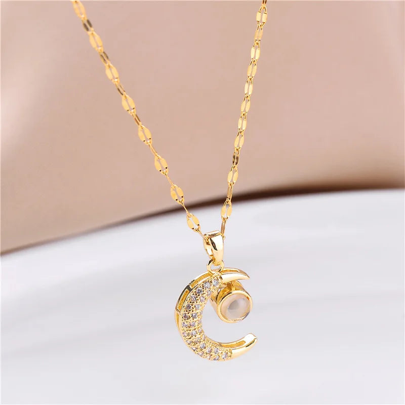 Romantic Crystal Moon Pendant Necklace – Korean Fashion Jewelry