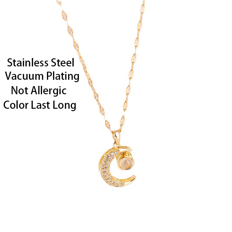 Romantic Crystal Moon Pendant Necklace – Korean Fashion Jewelry