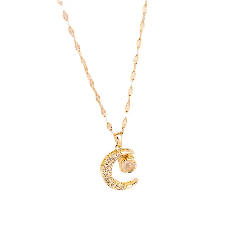 Romantic Crystal Moon Pendant Necklace – Korean Fashion Jewelry