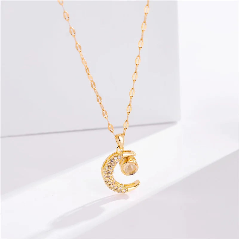 Romantic Crystal Moon Pendant Necklace – Korean Fashion Jewelry