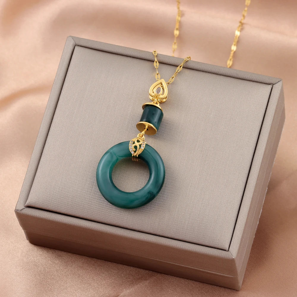 Trendy Green Zircon Pendant Necklace for Women