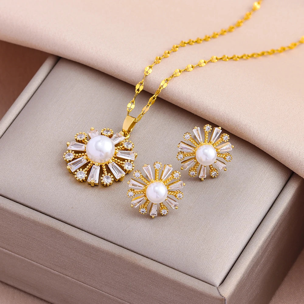 Gold-Plated Necklace & Earrings Set – Women’s Trendy Jewelry