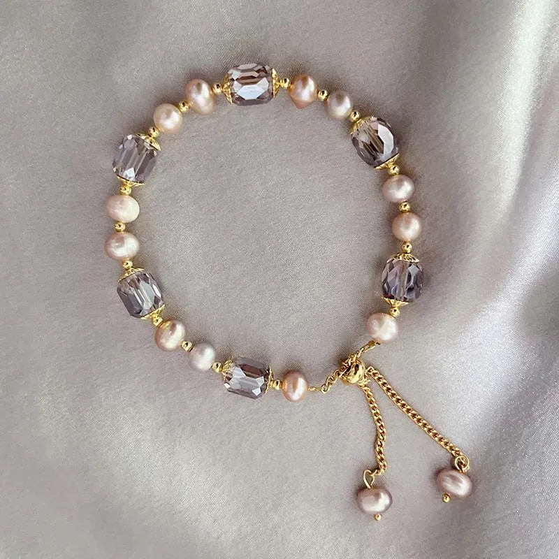 Vintage Purple Pearl Crystal Adjustable Bracelet for Women & Girls