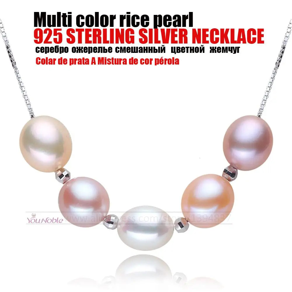 Silver Pearl Pendant Necklace – White & Pink Natural Pearls