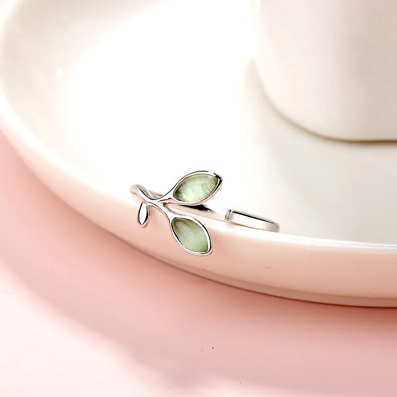 Mermaid Whale Tail Moonstone Stackable Ring – Blue Green Silver
