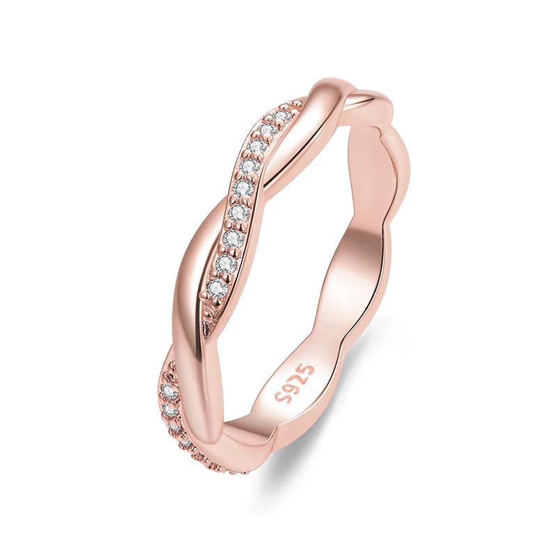 Sterling Silver Twisted Rope CZ Eternity Band – Gold Plated