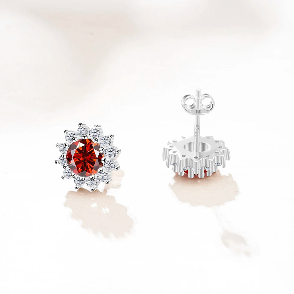 D Color Moissanite Sunflower Stud Earrings for Women in Sterling Silver
