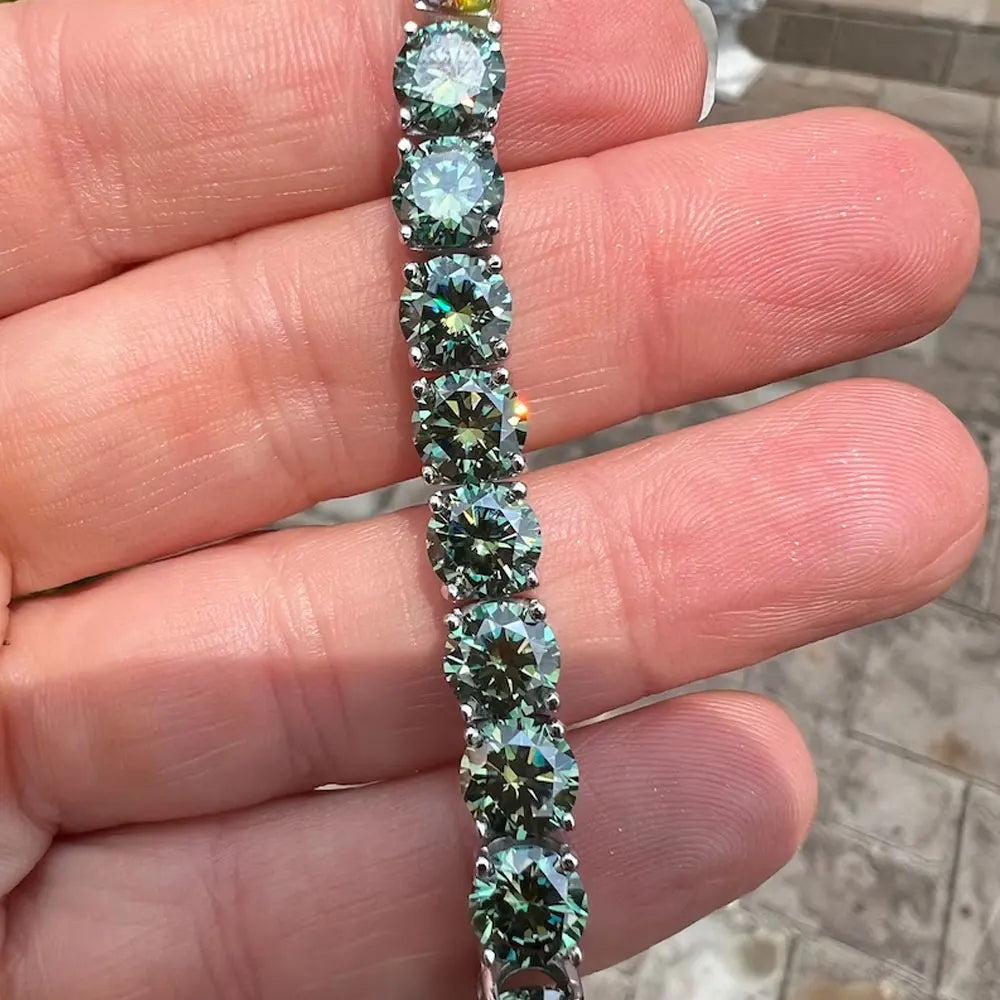 Green Moissanite Tennis Bracelet – Lab Diamond Silver Jewelry