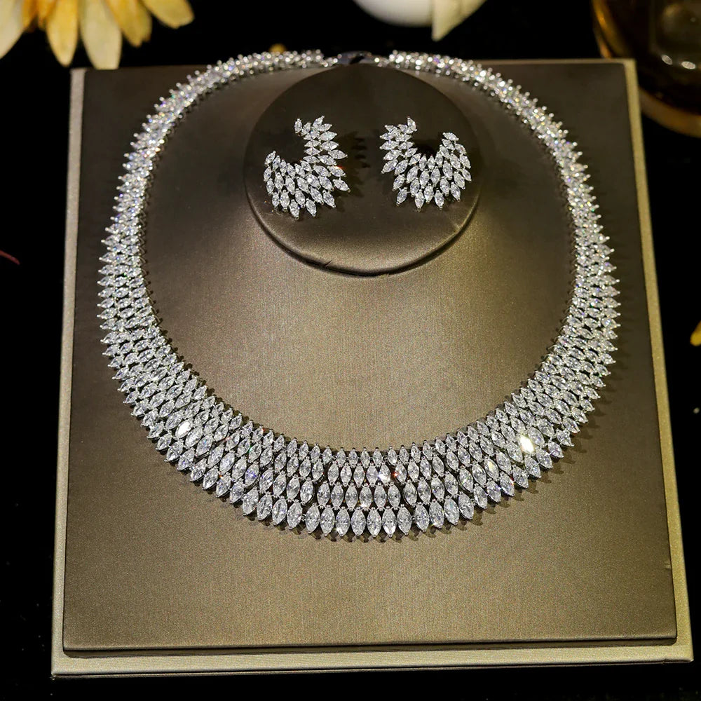 Luxury Choker Betrothal Jewelry Set Big Necklace for Bridal Wedding and Dinner Dress
