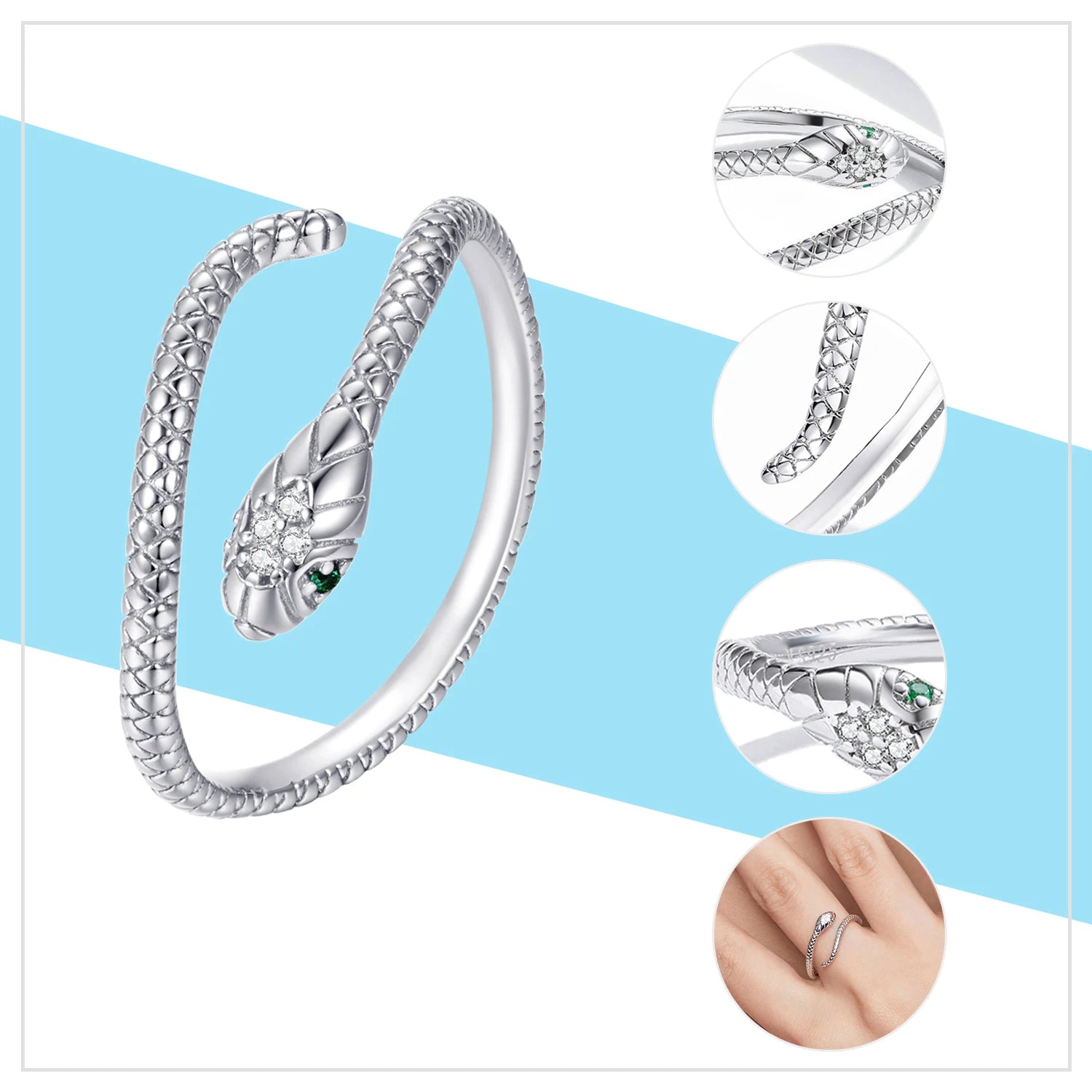 Women’s Adjustable Sterling Silver Zircon Stackable Engagement Ring