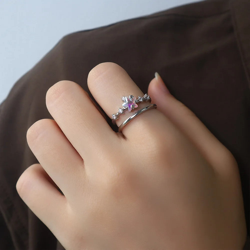Mermaid Whale Tail Moonstone Stackable Ring – Blue Green Silver