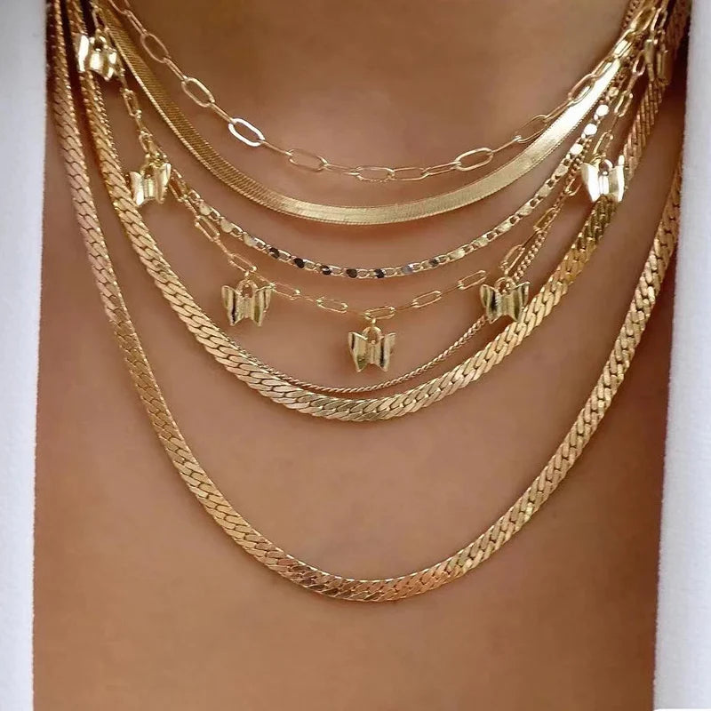 Multilayer Crystal Butterfly Heart Pendant Necklace for Women