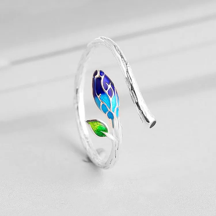 Mermaid Whale Tail Moonstone Stackable Ring – Blue Green Silver