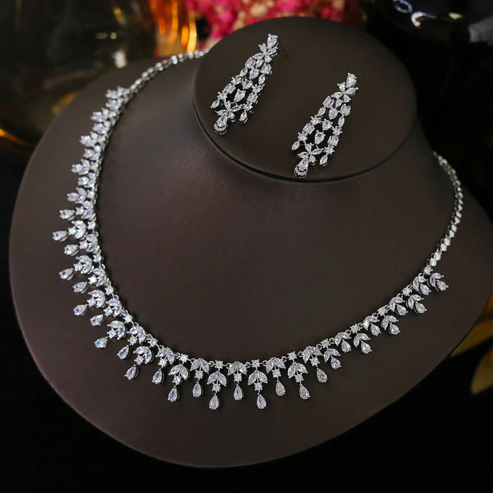 Luxury 2pcs Water Drop Bridal Jewelry Set – Necklace and Earrings for Women