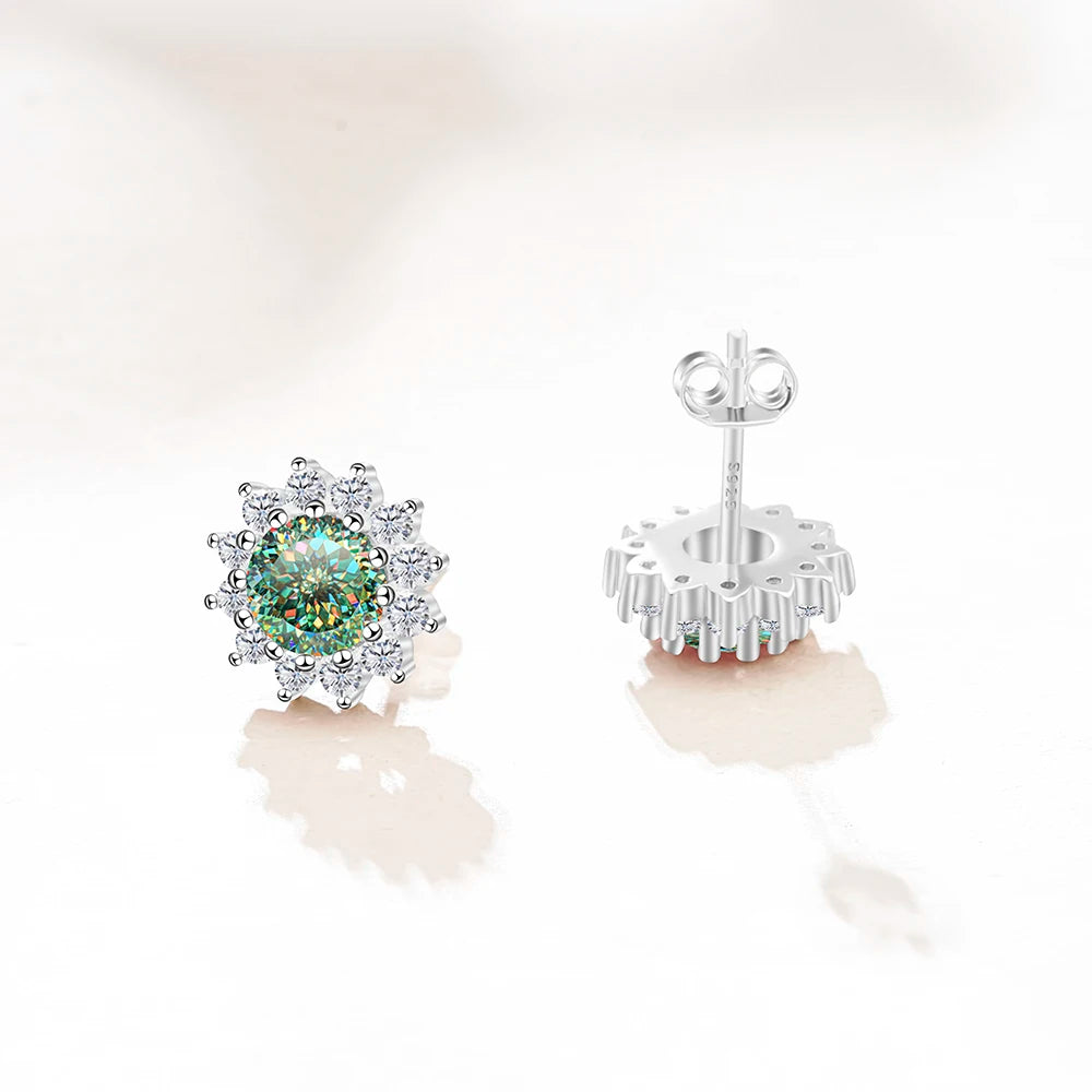 D Color Moissanite Sunflower Stud Earrings for Women in Sterling Silver