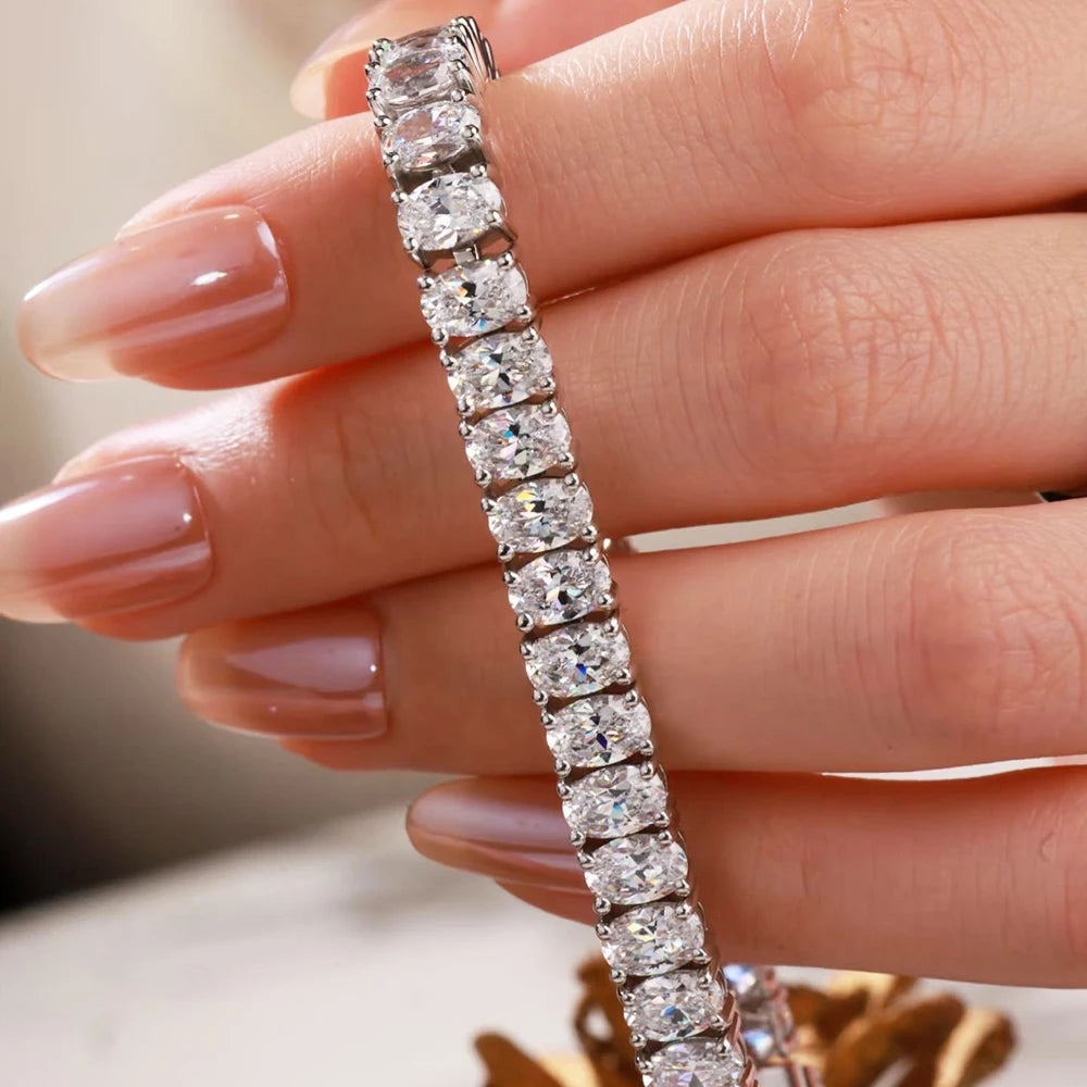 Oval Moissanite Tennis Bracelet Sterling Silver Gold Plated