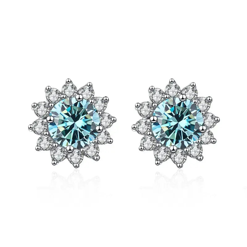 D Color Moissanite Sunflower Stud Earrings for Women in Sterling Silver