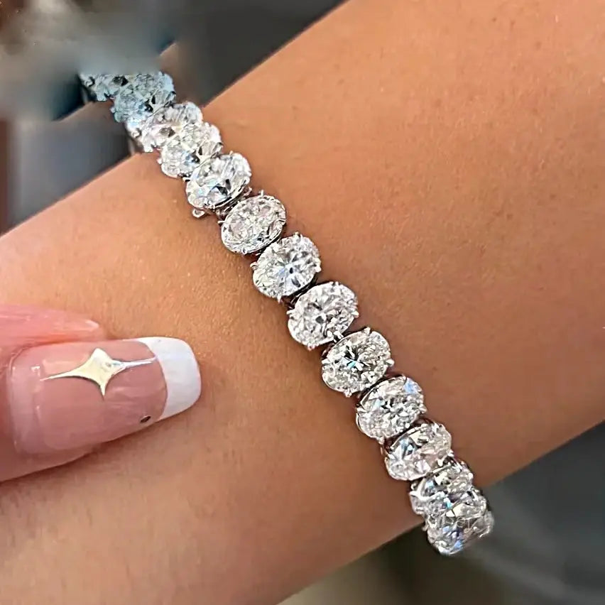 Oval Moissanite Tennis Bracelet Sterling Silver Gold Plated