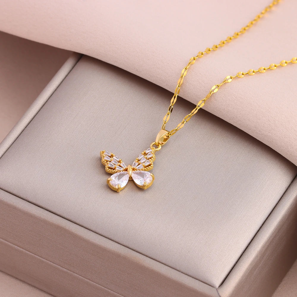 Gold Plated Stainless Steel Necklace for Women – Pendant Clavicle Chain