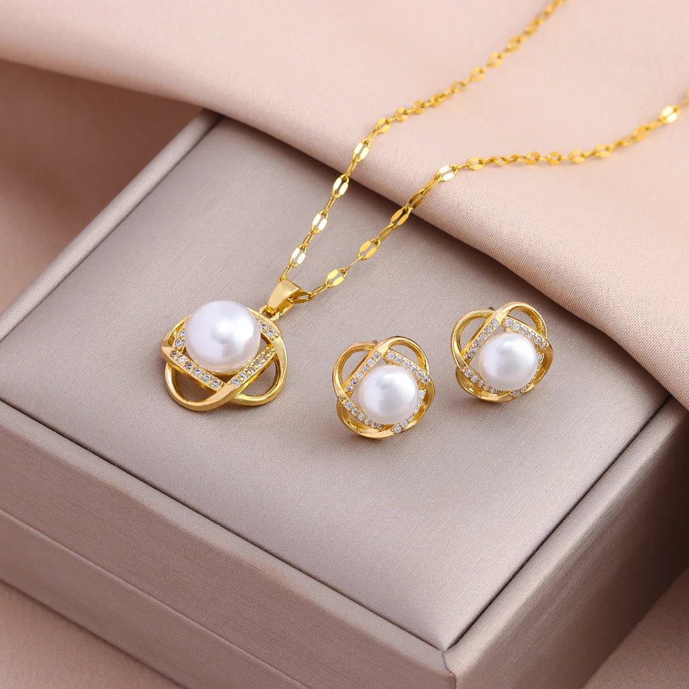 Gold-Plated Necklace & Earrings Set – Women’s Trendy Jewelry