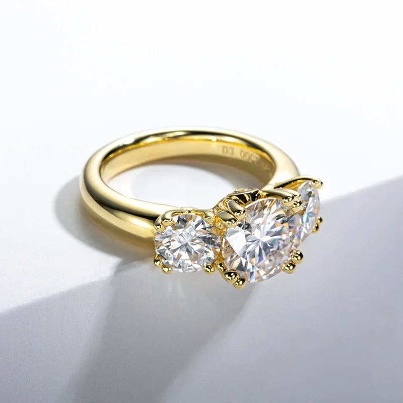 Luxury Moissanite Three Stone Engagement Wedding Ring in Sterling Silver