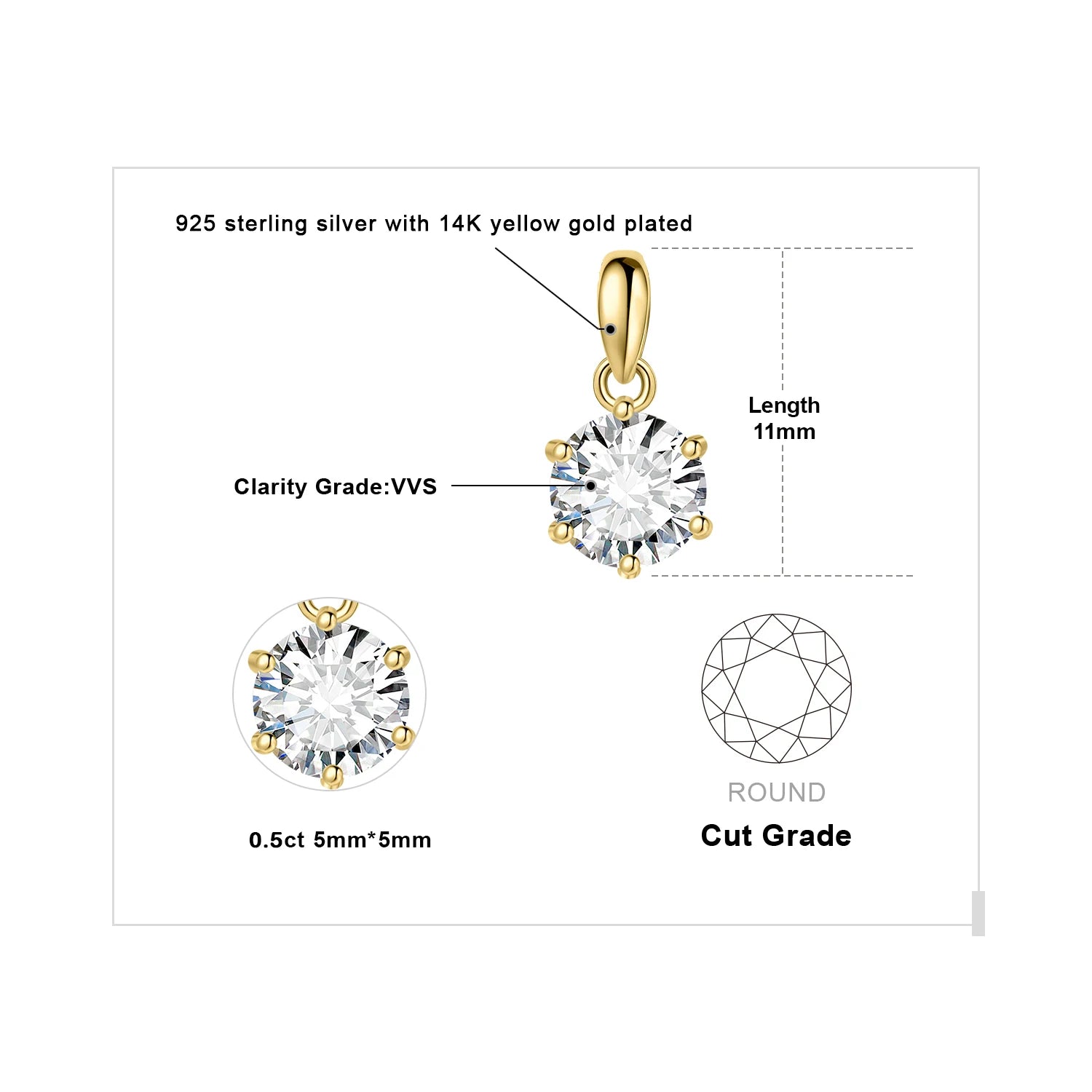 JewelryPalace 1-3ct D Moissanite Round Pendant, 925 Silver