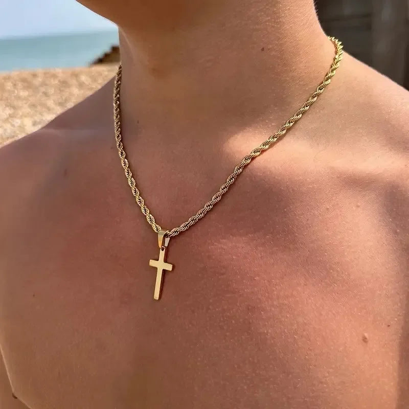 Steel Cross Pendant Necklace – Minimalist Gold Jewelry for Men & Women