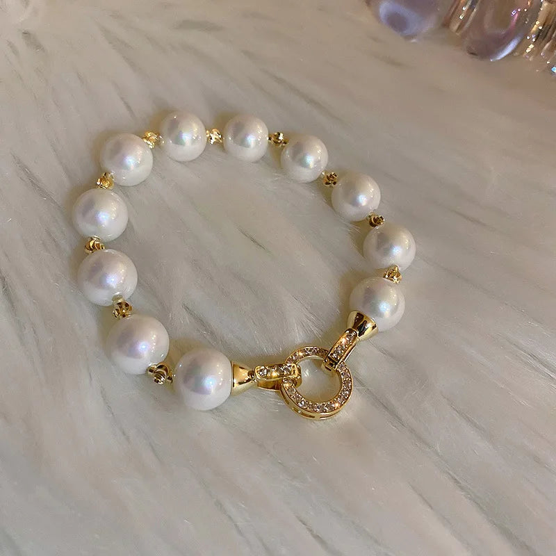 Retro Light Luxury Pearl Zircon Circle Bracelet for Women